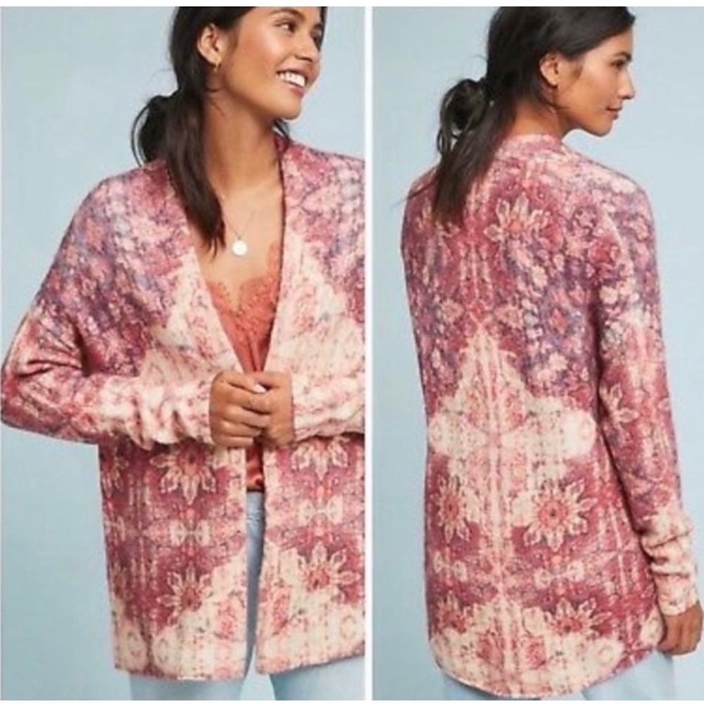 Anthropologie Akemi + Kin Pink Medallion Wool Blend Open Front Cardigan SP